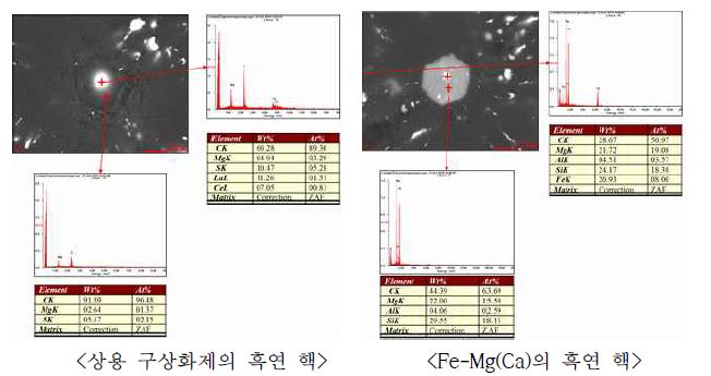 상용 구상화제와 Fe-Mg(Ca) 구상화제의 흑연 핵 비교