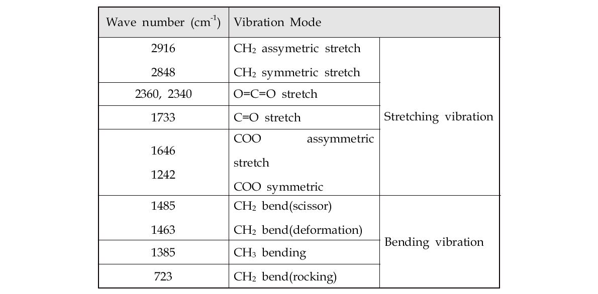 IR 분석의 파장별 진동 모드