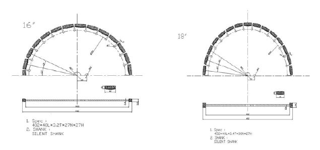 16“, 18” 프로용 아스팔트 다이아몬드공구 설계 도면