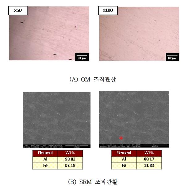 알루미늄 wire 시편의 Micro 조직