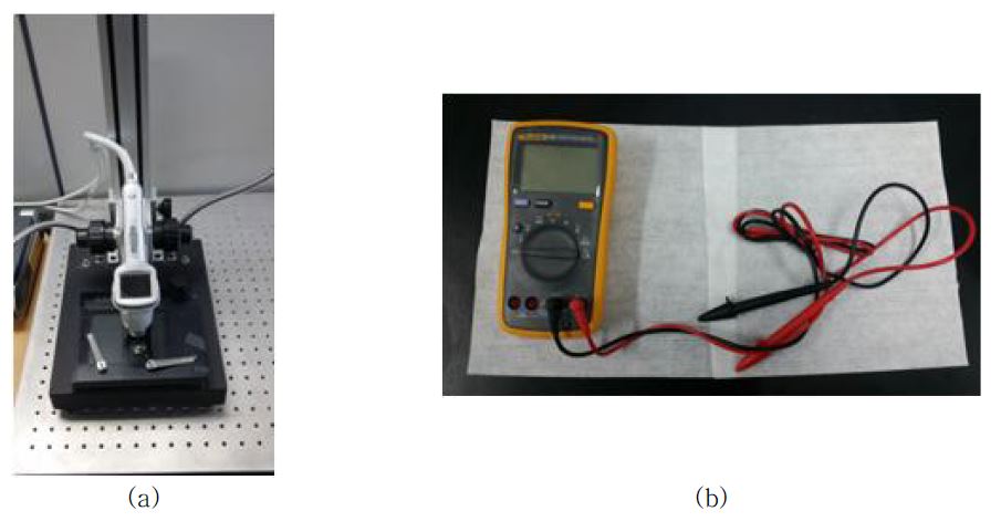 (a) 광학현미경, (b) multimeter