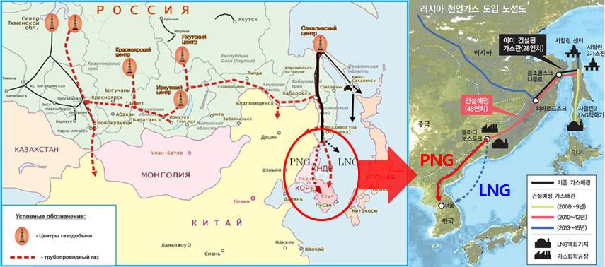 러시아 가스관 동북아사업 예상도