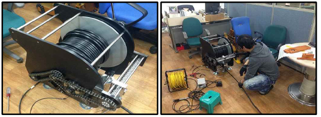 조립된 권취기 및 테스트 모습