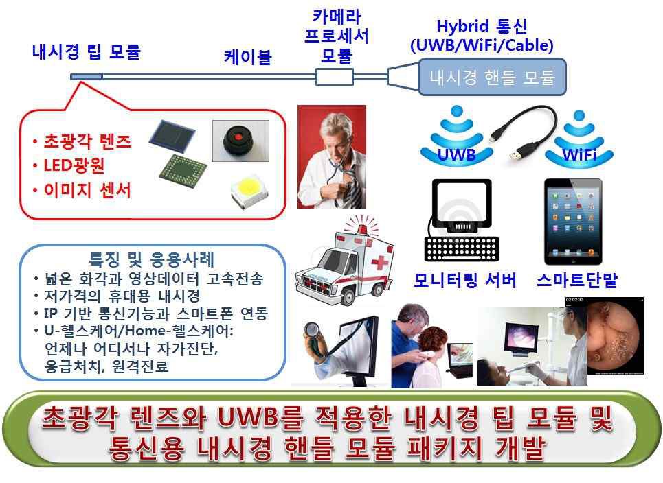 초광각 렌즈와 UWB를 적용한 내시경 팁 모듈 및 통신용 내시경 핸들 모듈 패키지 개발의 개요