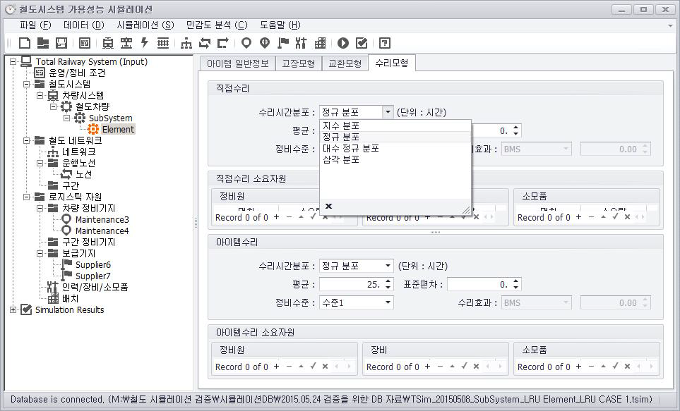 철도 RAMS 시뮬레이션의 수리 분포