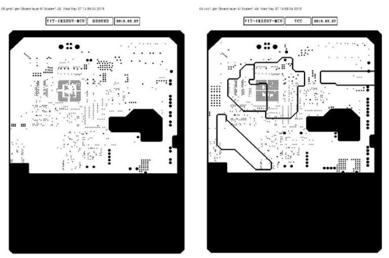 MCU/통신부의 전원, Ground layer 설계도