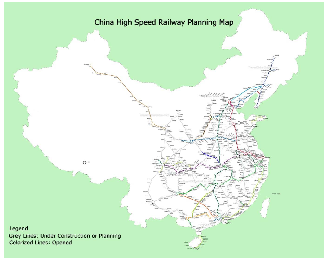 중국 고속철 건설 현황 및 계획