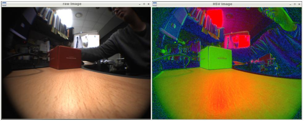 RGB 공간의 이미지(좌)와 HSV 색공간의 이미지(우)