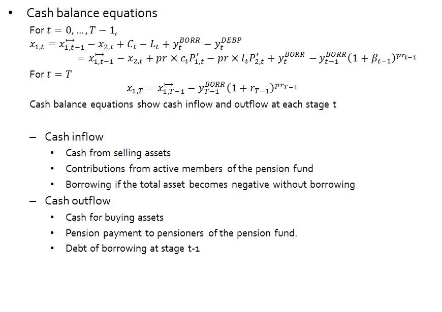 최적화 모델 cash balance equations