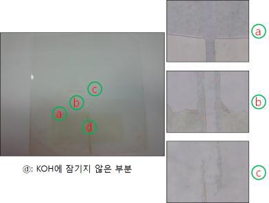 KOH 용액 접촉에 다른 PR 손상 이미지