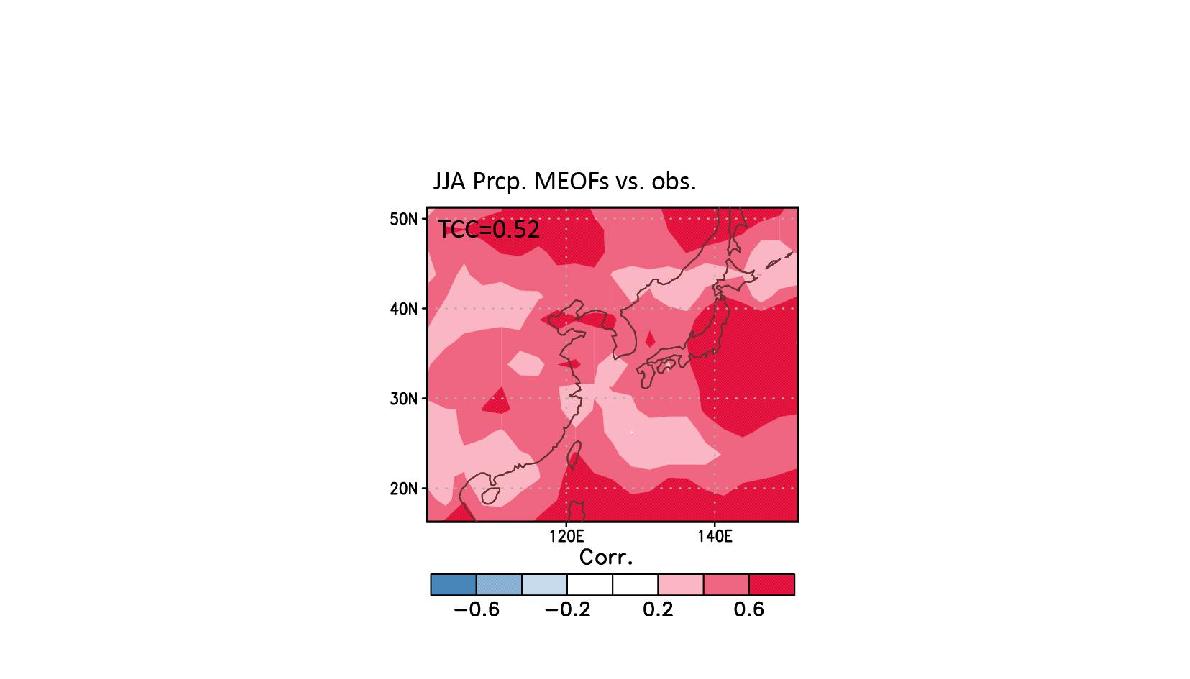 Map of TCCs between precipiation observation and reconstructed