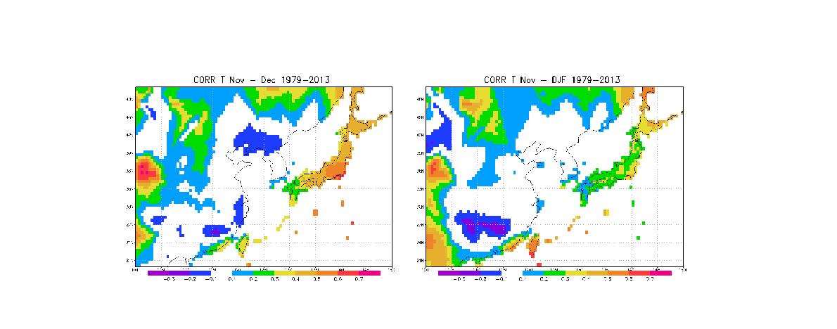 Correlations between November grid-point temperature and December (a)