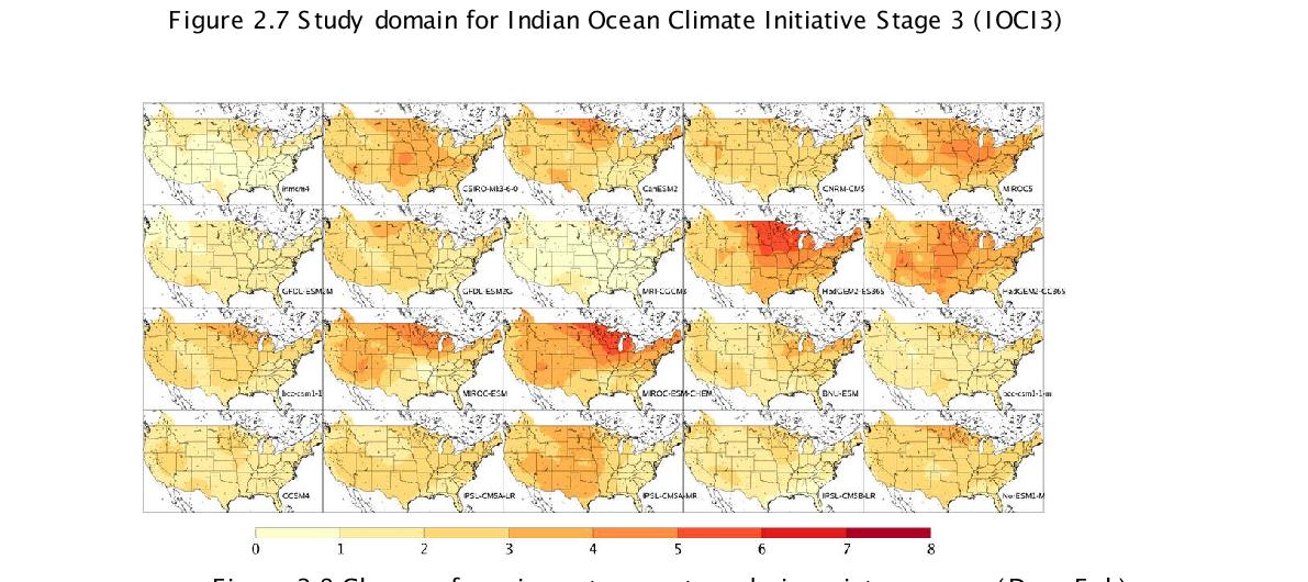 Change of maximum temperature during winter season (Dec-Feb) between 2040-2069 and 1971-2000 for RCP4.5