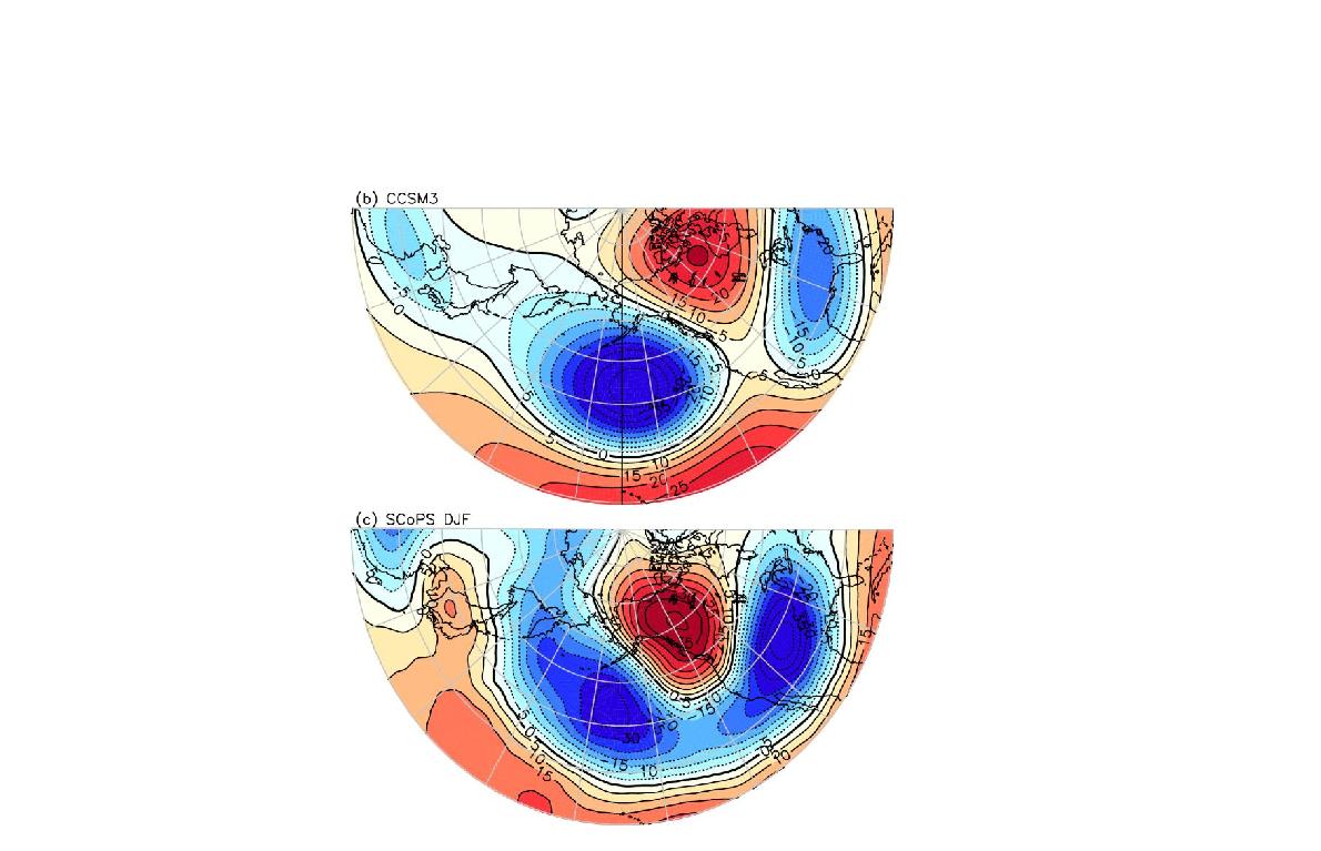 200 hPa geopotential height anomalies (m, DJF average) regressed onto