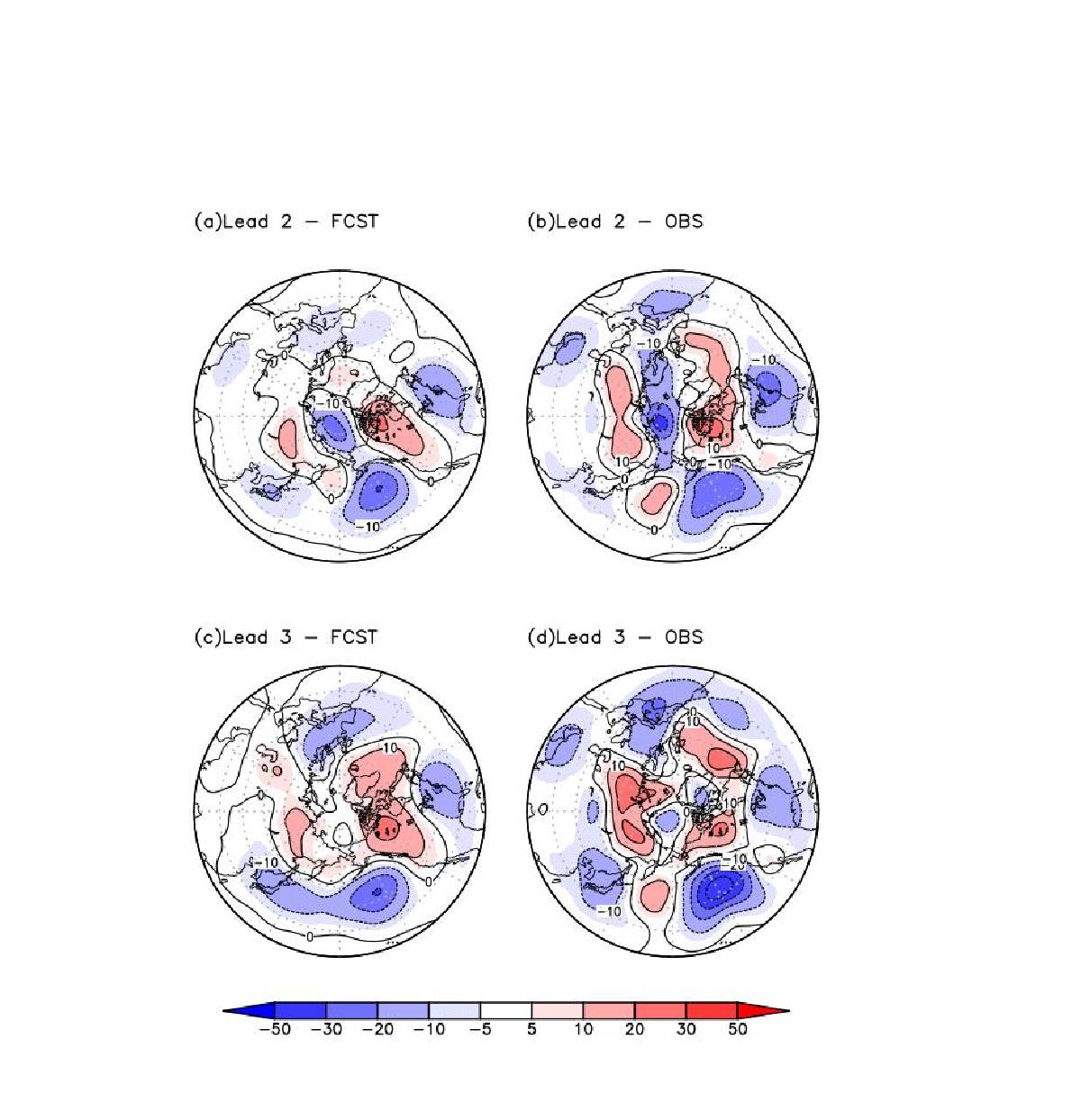 h500 anomaly pattern regressed onto z-transformed ACC value for (a) week 2