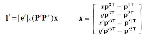 Epipolar Line l’ 와 Linear Triangulation을 위한 행렬 구성을 위한 계산식