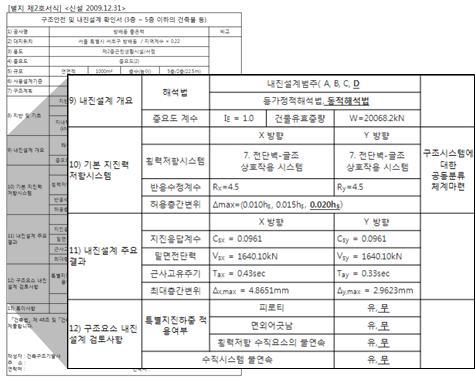 구조안전 및 내진설계 확인서 생성