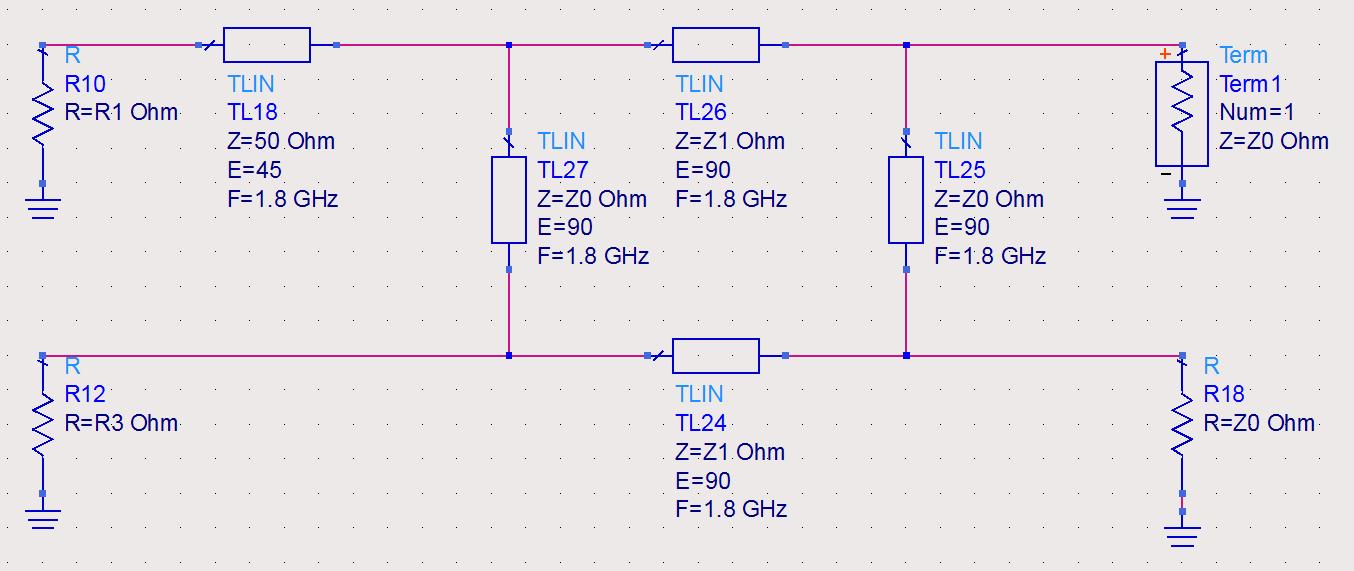 ADS Schematic of Digital controlled MOS switch with T-Line 구조