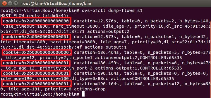 ovs-ofctl dump-flows 실행시 출력되는 화면(cookie 0x0 미존재)