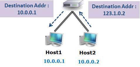 Host2에서 Host1로 응답하는 패킷의 도착지 주소 변환