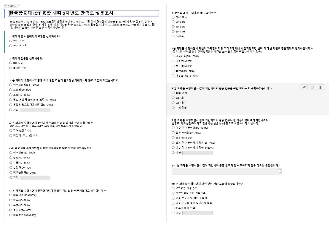 한국항공대학교 ICT·항공·군수·융합 연구센터 만족도 설문지