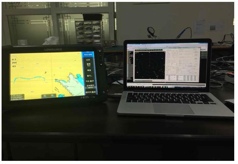 MFD(HDS)와 PC에서 AIS정보를 받은 사진