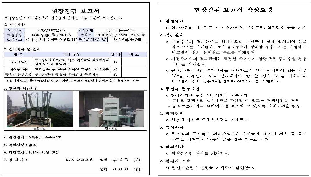 현장점검 보고서 및 보고서 작성 요령