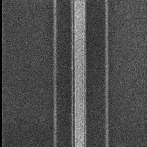 전자빔 노광을 통해 형성된 3층 구조의 PMMA/Co-polymer/PMMA 레지스트 상의 T-gate pattern의 in-line CD-SEM image.