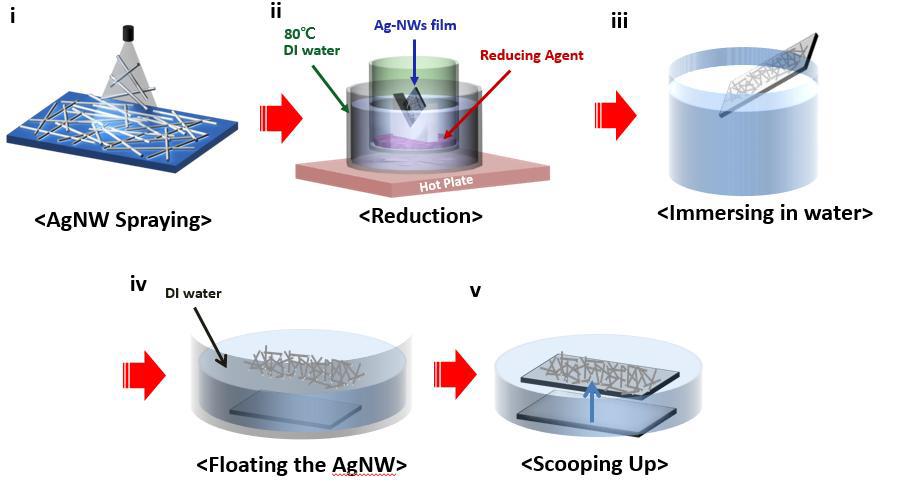 Process of water transfer method for AgNW network