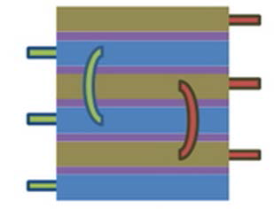 Red tap=anode, green tap=cathode