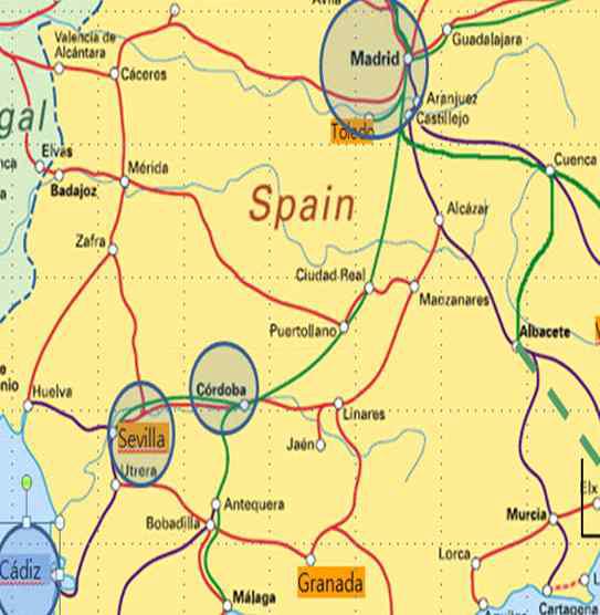 스페인 마드리드-세비아 구간 노선도