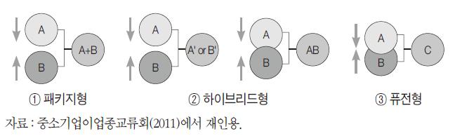 융합 강도별 융합기술의 유형 구분 예시