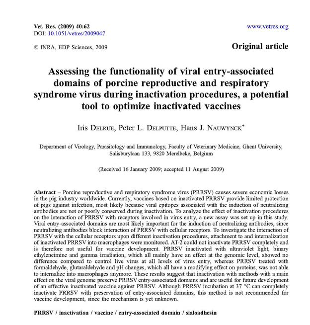 PRRS 바이러스 불활화법 참조 논문