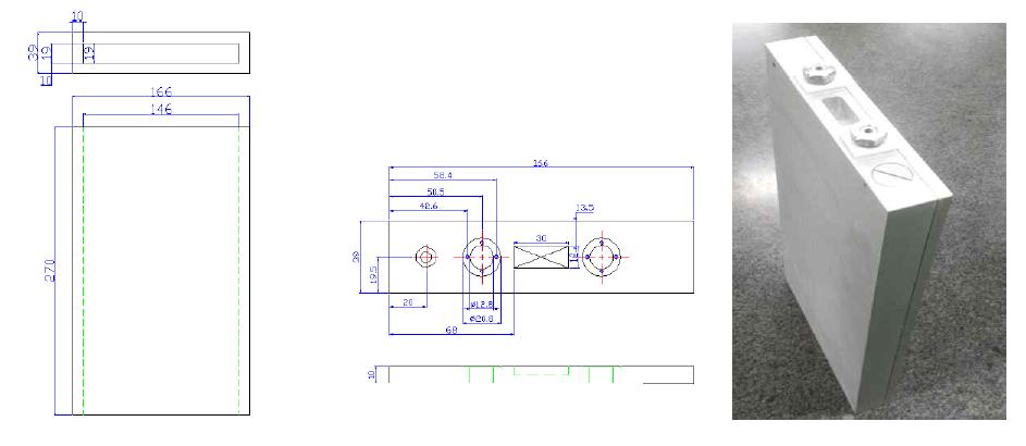 50Ah Class 단위전지 설계도 및 시제품
