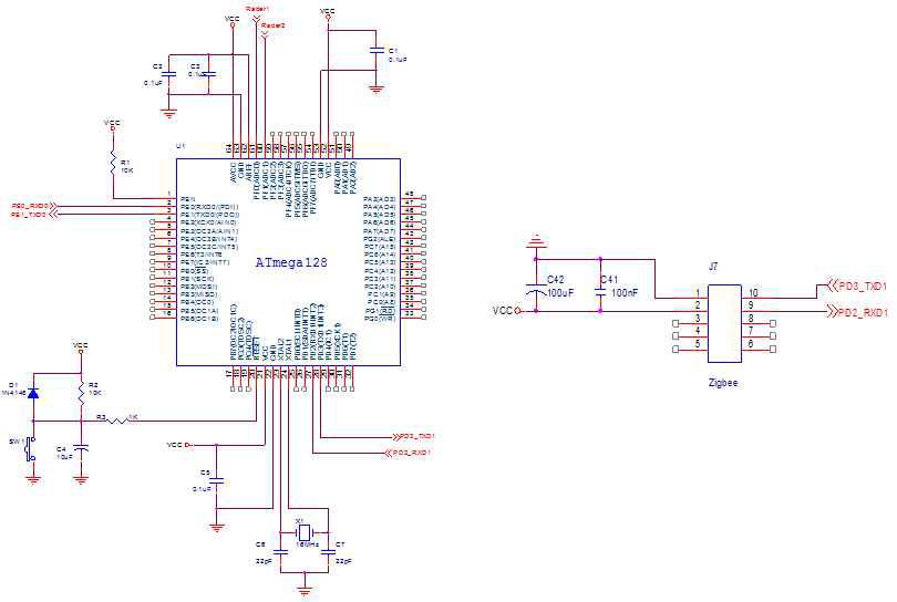 마이크로컨트롤러 및 Zigbee 모듈 인터페이스 회로