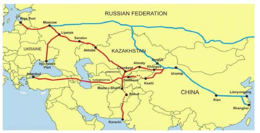 카자흐스탄의 국제철도연결 노선