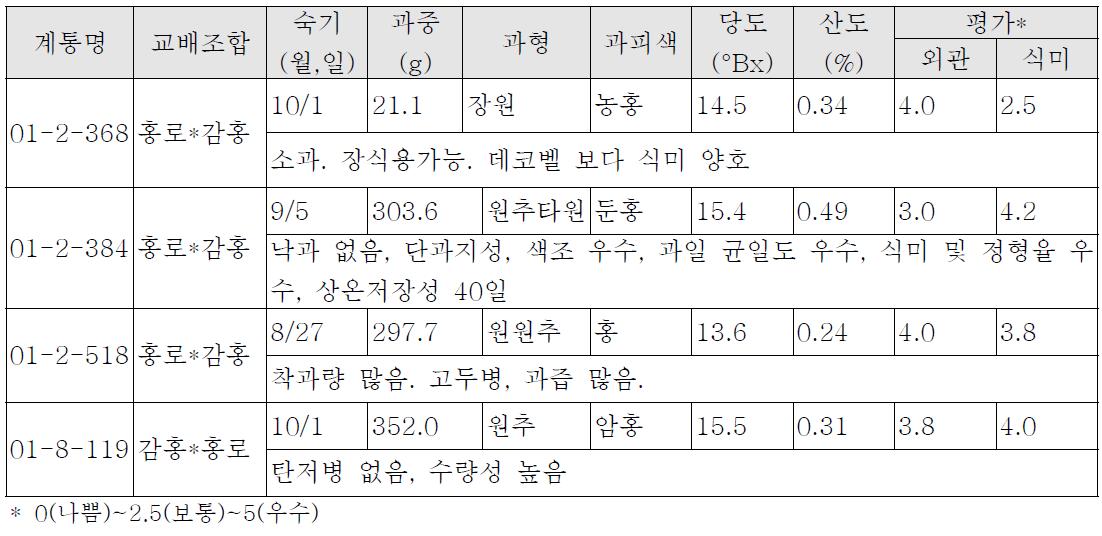 1차 선발 착과 계통 조사