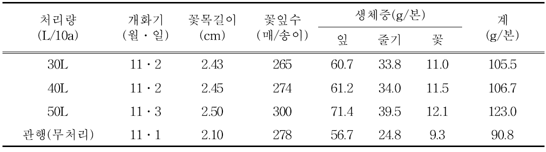 메탐소디움 처리에 따른 신마품종 개화특성