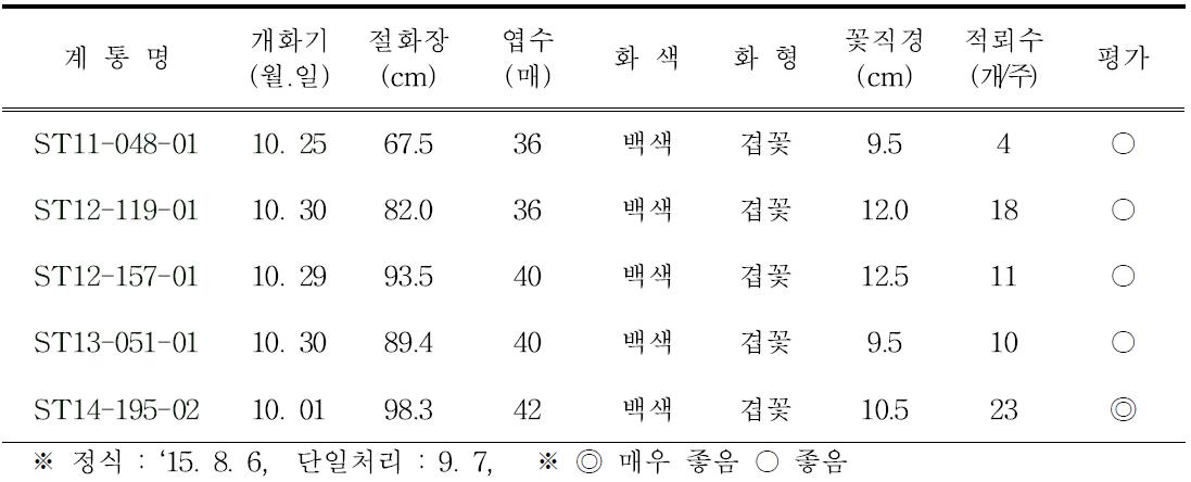 2015년 2차 선발계통 개화특성(8월 개화)