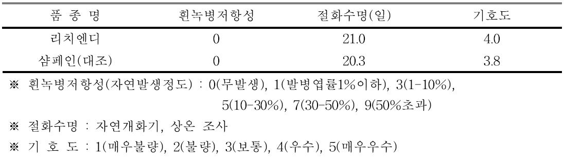 ‘리치엔디’ 품종의 흰녹병 저항성, 절화수명 및 기호도