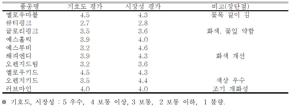 2013 육성 스프레이국화 품종 기호도 조사