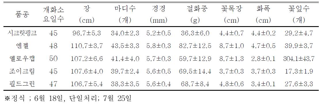 파주지역 개화기 생육특성(2차 재배)