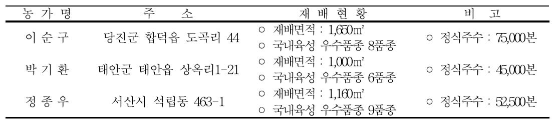 농가별 스프레이국 시범재배 현황