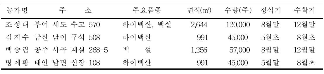 농가별 스탠다드국 시범재배 현황