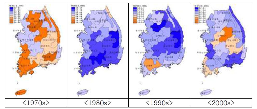 농업기후지대별 이상다조의 연대 변화