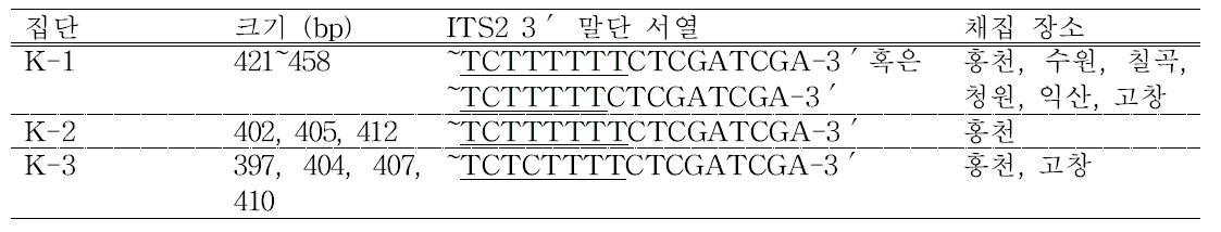 ITS2 rDNA 영역과 3′말단 염기서열 비교에 의해 구분된 국내 조명나방 알기생벌 집단