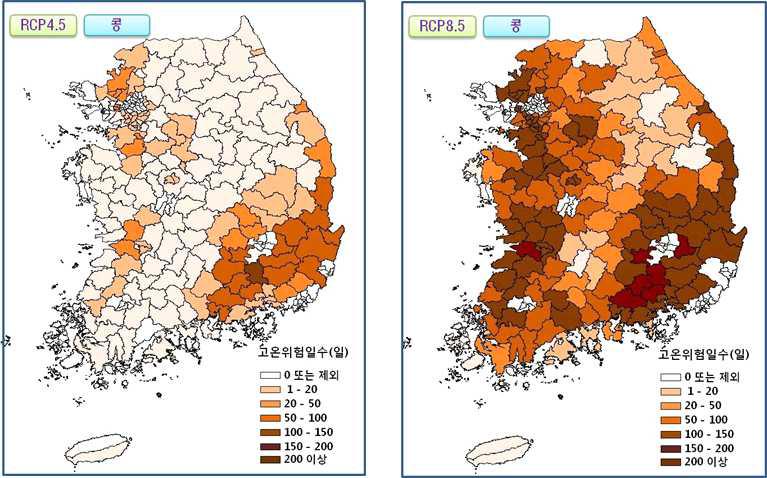 기후변화 시나리오에 따른 미래 콩 고온해 위험성 지도