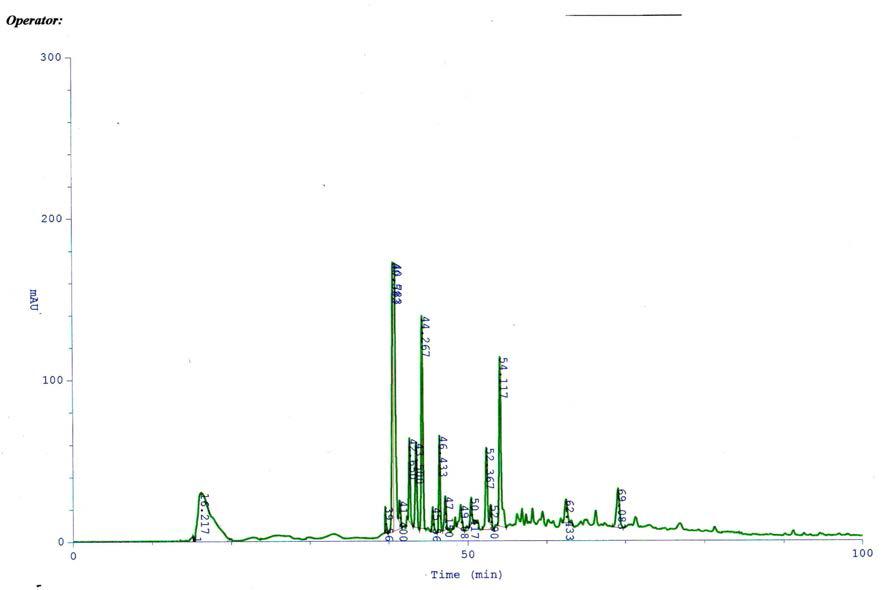 HPLC separation pattern of CBBF at 540㎚ wavelength.