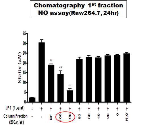 Open column chromatography를 이용한 노랑다발동충하초 분획물의 항염특성 비교.