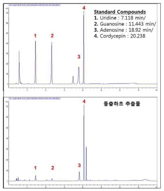 동충하초 추출물의 HPLC 분석.